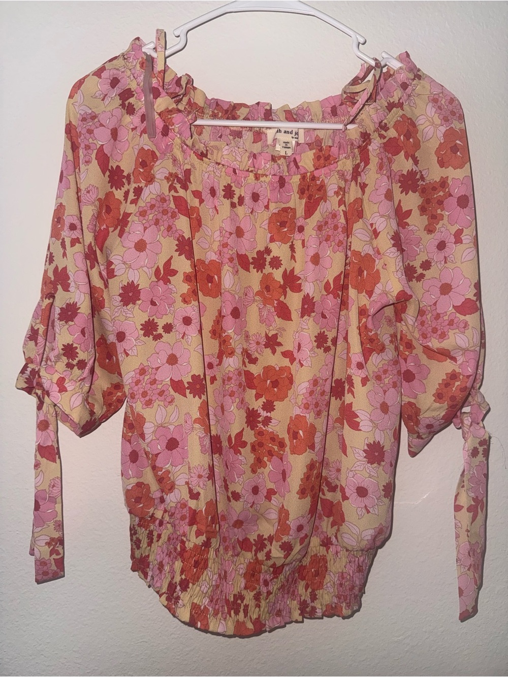 Faith and Joy Floral Off-Shoulder Blouse in Pink and Orange